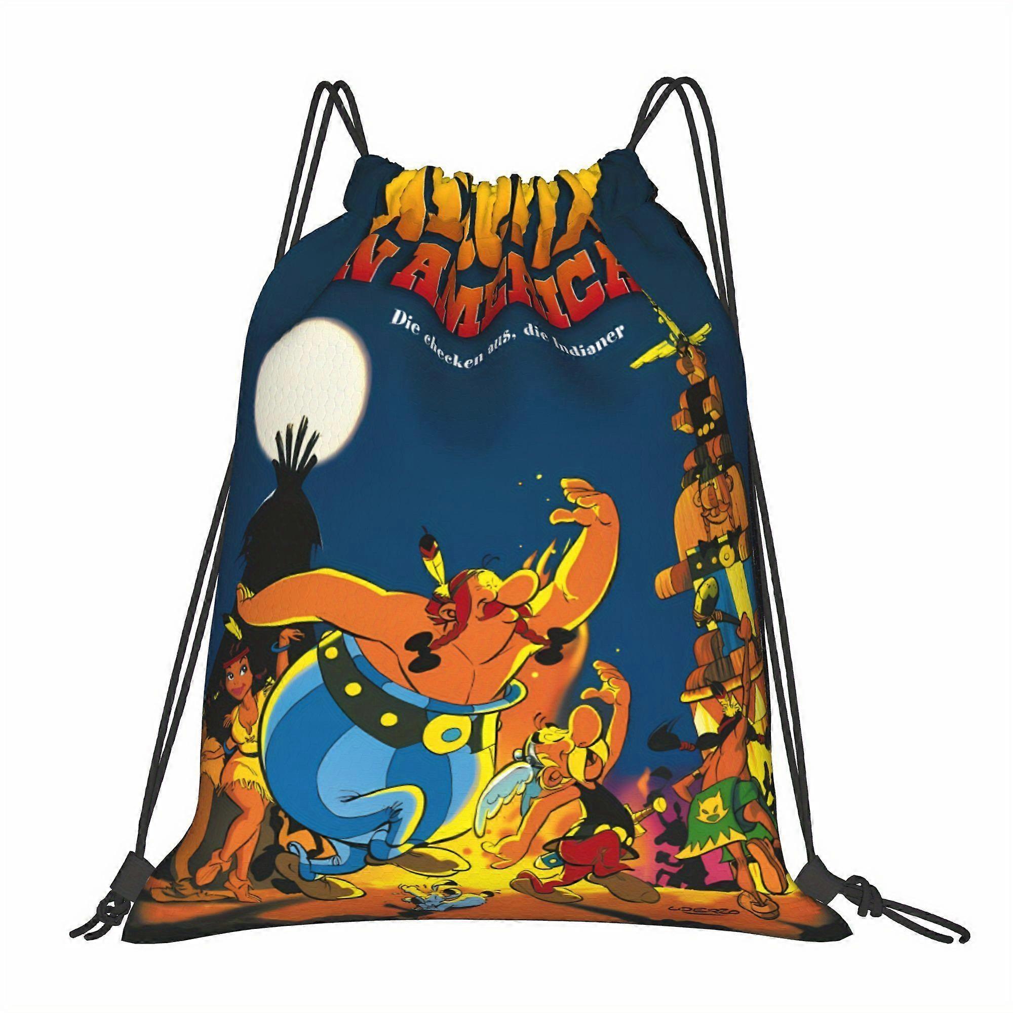 yu385 ZLIENSZUS Asterix Cartoon Drawstring Backpack - Durable Soft Shell with Adjustable Drawstring Closure, Multiple Pockets, Machine Washable for Ca