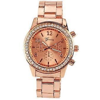 Dameshorloges Roségoud Genève Kristal Bling Roestvrijstalen Kwartsband