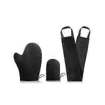 3-in-1 Self Tanning Glove Set with Back Applicator, Soft Velvet Streak-Free Double-Sided Tanning Mitt for Even Application at Home - Washable