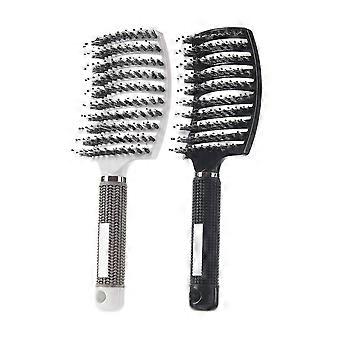2 Pack Boar Bristle Hair Brush, Curved And Vented Detangling Hair Brush
