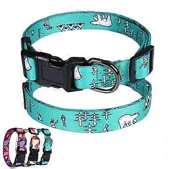 Dog Collar for Large / Medium / Small Dogs. Adjustable Heavy Duty Nylon Collar with Print Flower Cute Patterns for Boy Girl Dogs 1 Pack