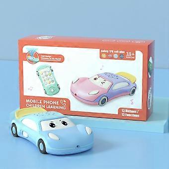 Kids Cell Phone Toy Car Shaped with Light Music and Star Projection Early Educational Learning Mobile Phone Blue