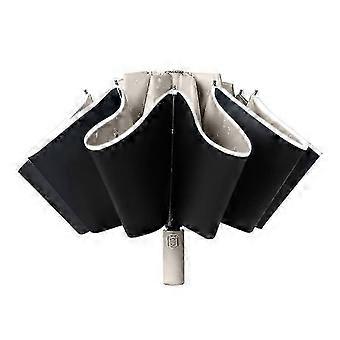 Automatic Reverse Folding Umbrella, 10 Steel Bones, Reflective Strip, UV Protection, Sun and Rain Dual-Use, Black