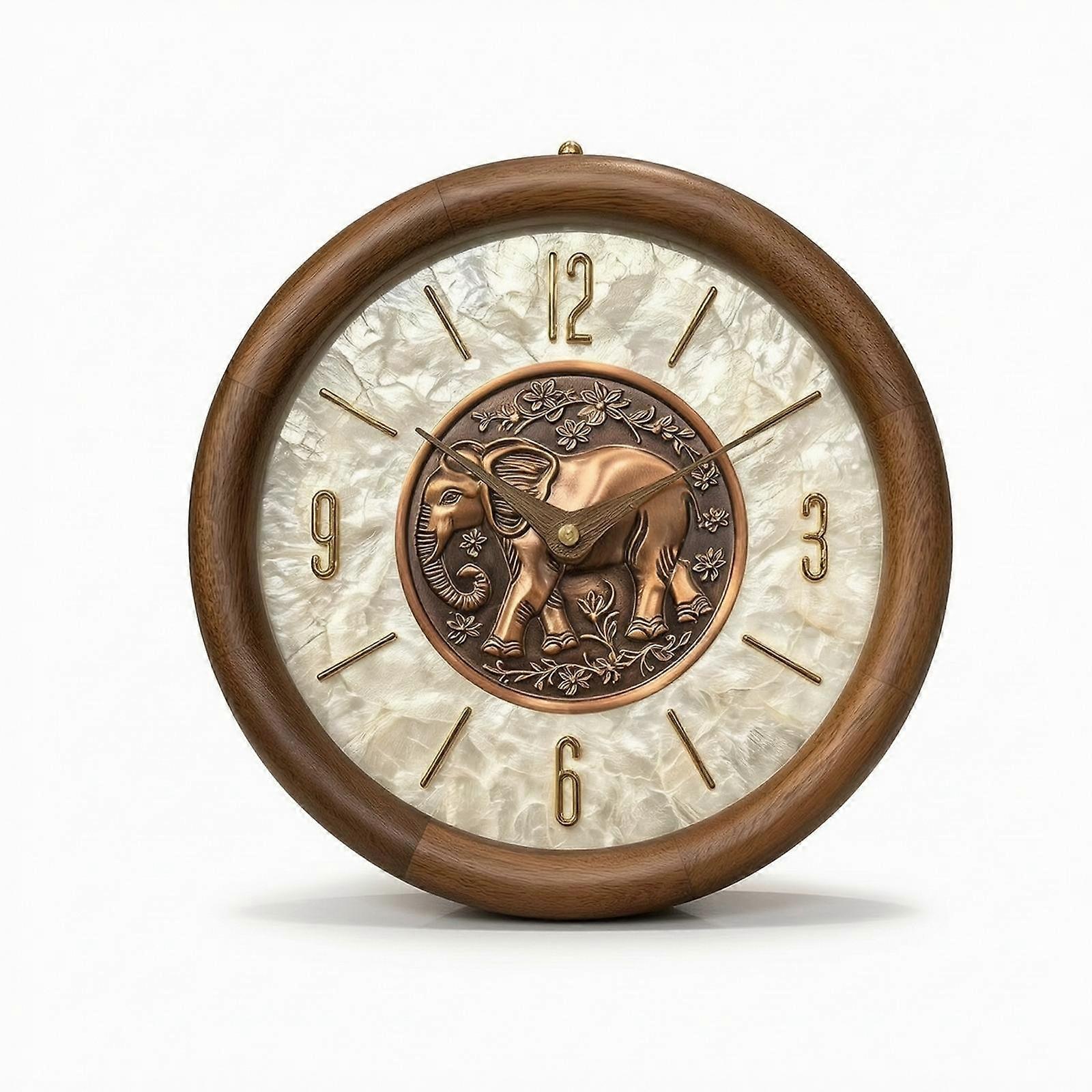 Clock with Wood-Grain Frame Arabic Numerals Clock with Iridescent Dial for