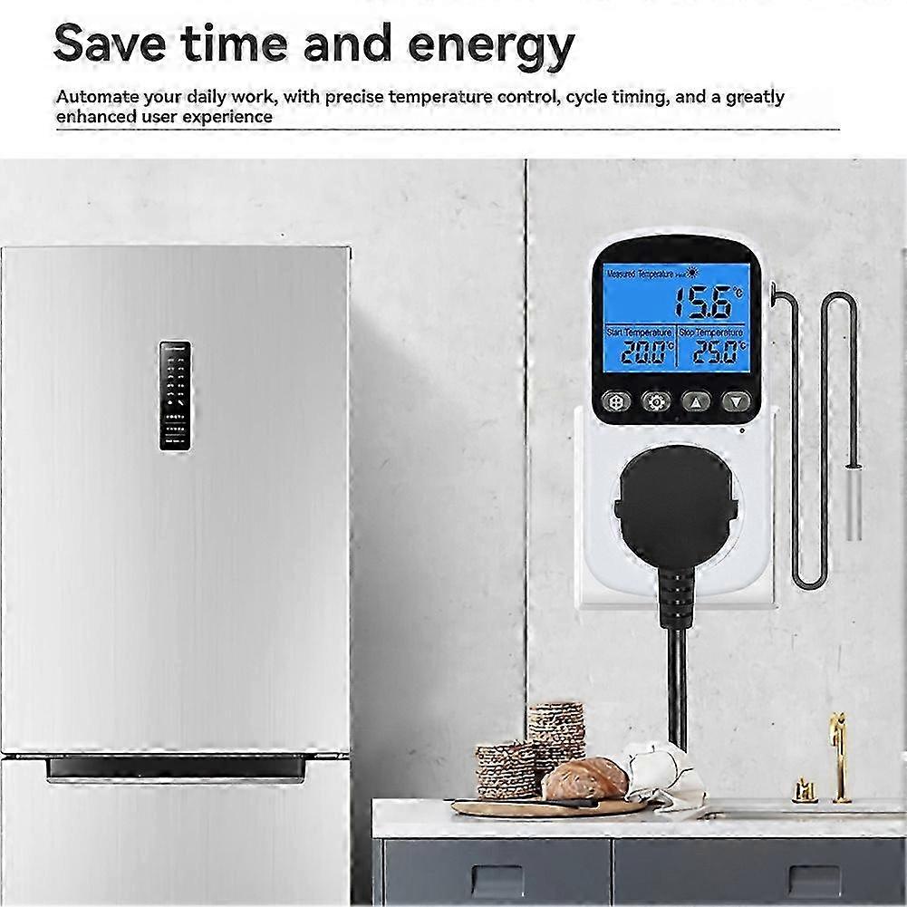 Temperature Controller Socket with Timer 16A Digital Backlight compatible with Refrigerators Temperature Controller Socket EU Plug