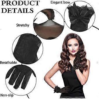 Short Lace Gloves Tea Party Gloves Women Party Bow Lace Gloves for Tea Party Dinner Funeral