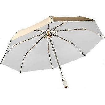 Golden Automatic Folding Umbrella, Compact Travel Umbrella, 8 Ribs, 99% UV Protection, Aluminum Alloy Frame, Auto Open Close, Ergonomic Handle, Wrist