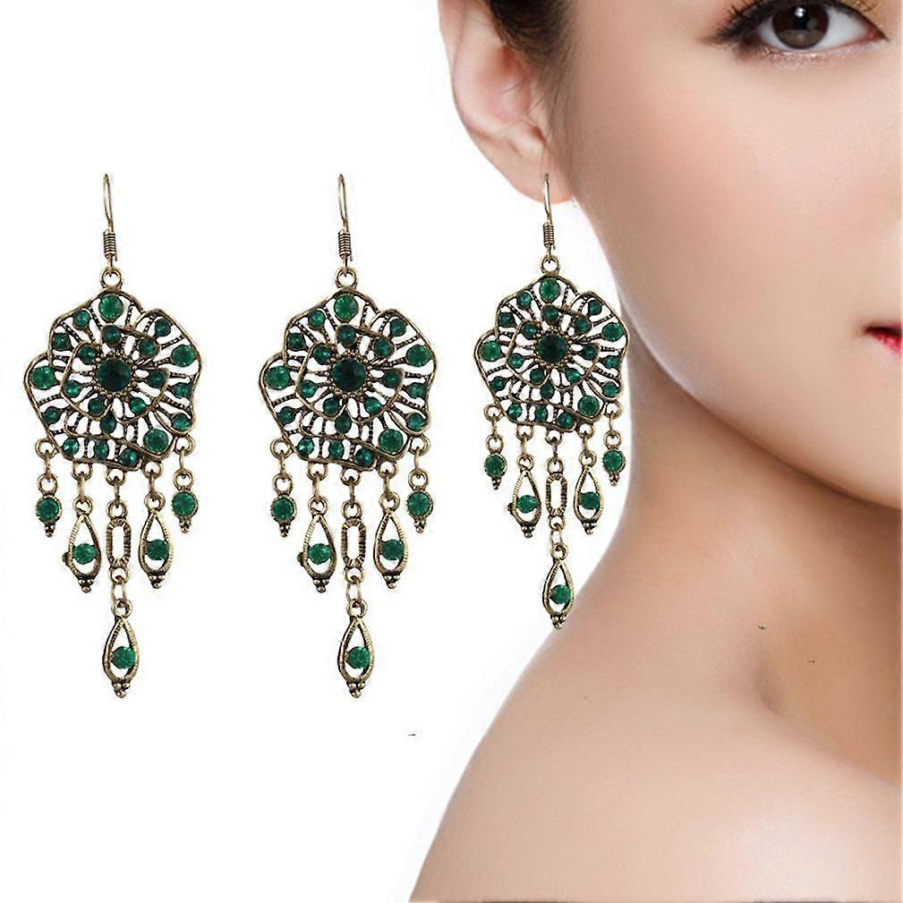 Earrings Flower Green Full Diamond Texture Eardrops for Ball