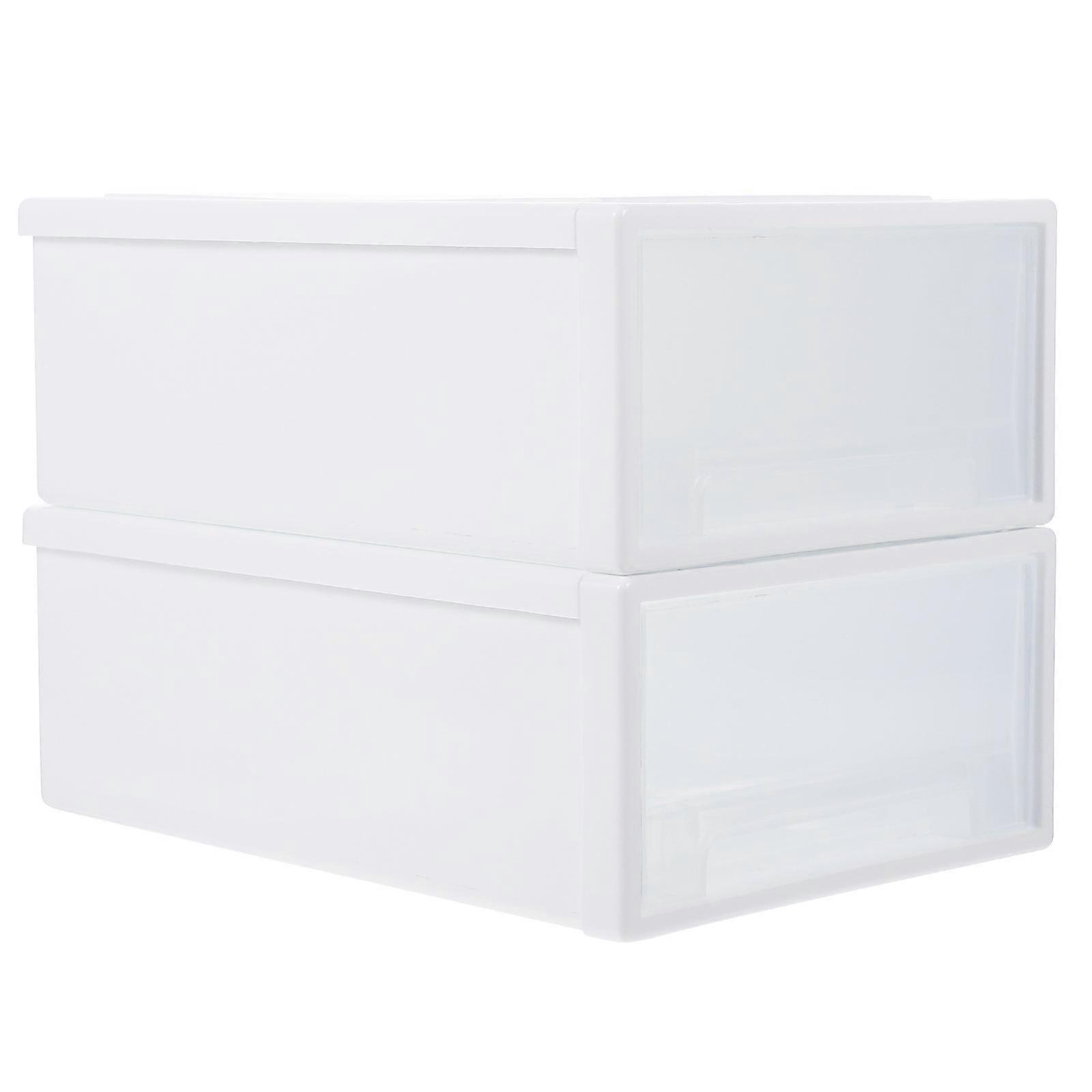 Clothes Containers Transparent Storage Box for Storage 2Pcs Plastic White