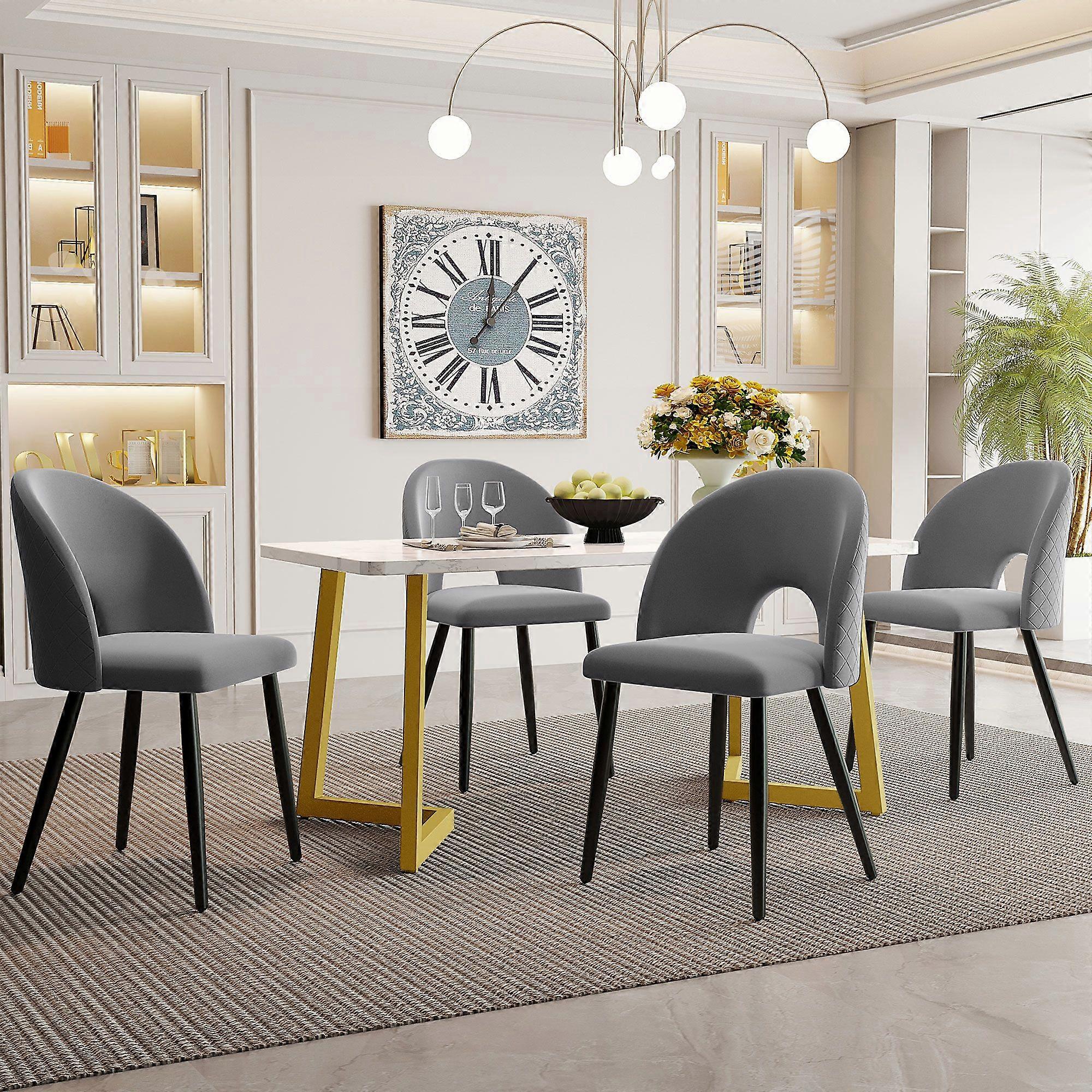 Dining set (117x68cm dining table with 4 chairs), rectangular dining table, modern kitchen table set, velvet dining chair with diamond pattern, adjust