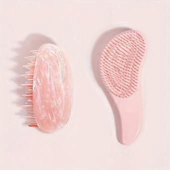 2 Pcs Marble Pattern Egg Shaped Soft Bristle Comb Set, Anti-Static Detangling Hair Brush for Shower Scalp Massage and Salon Styling