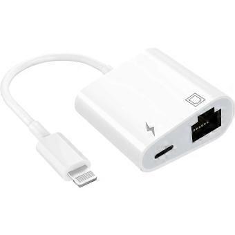 Lightning to Ethernet Adapter, 2 in 1 RJ45 LAN Network Adapter with Charging Port, Plug and Play, Portable Wired Internet for iPhone iPad iPod