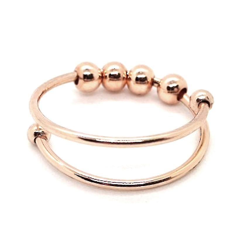 Stainless Steel Double Layer Rotatable Round Bead Ring Anxiety Relief Open Ring