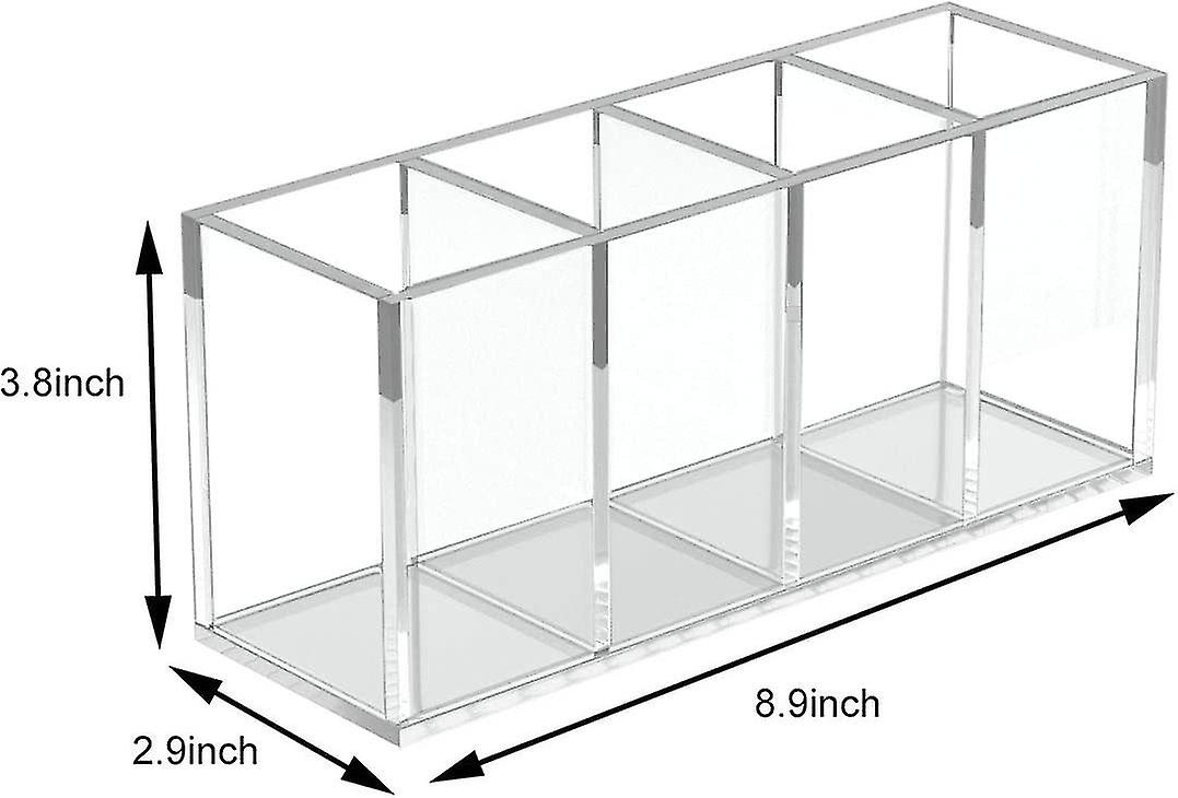 Acrylic Pen Holder 4 Compartments Clear Makeup Brushes Holder