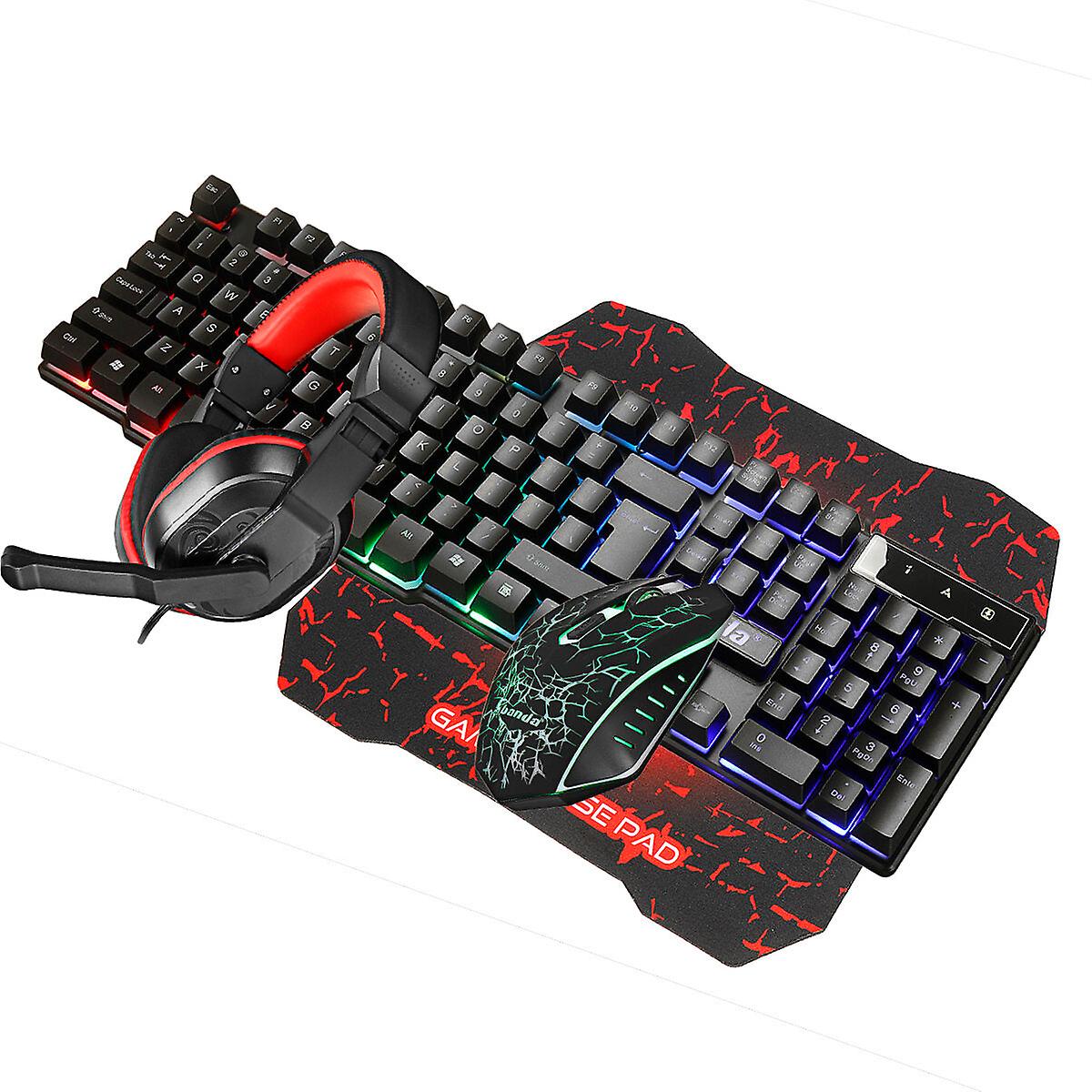 4Pcs Gaming Devices Set 104 Keys Led Backlit Gaming Keyboard 3600dpi Ergonomic Mouse 3.5mm Wired Headset Anti-slip Mouse Pad Combo