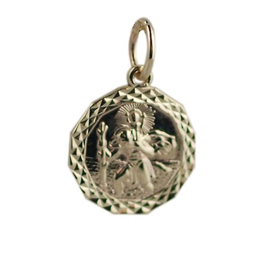 9ct Gold 13x13mm dodecagonal diamond cut edge St Christopher Pendant