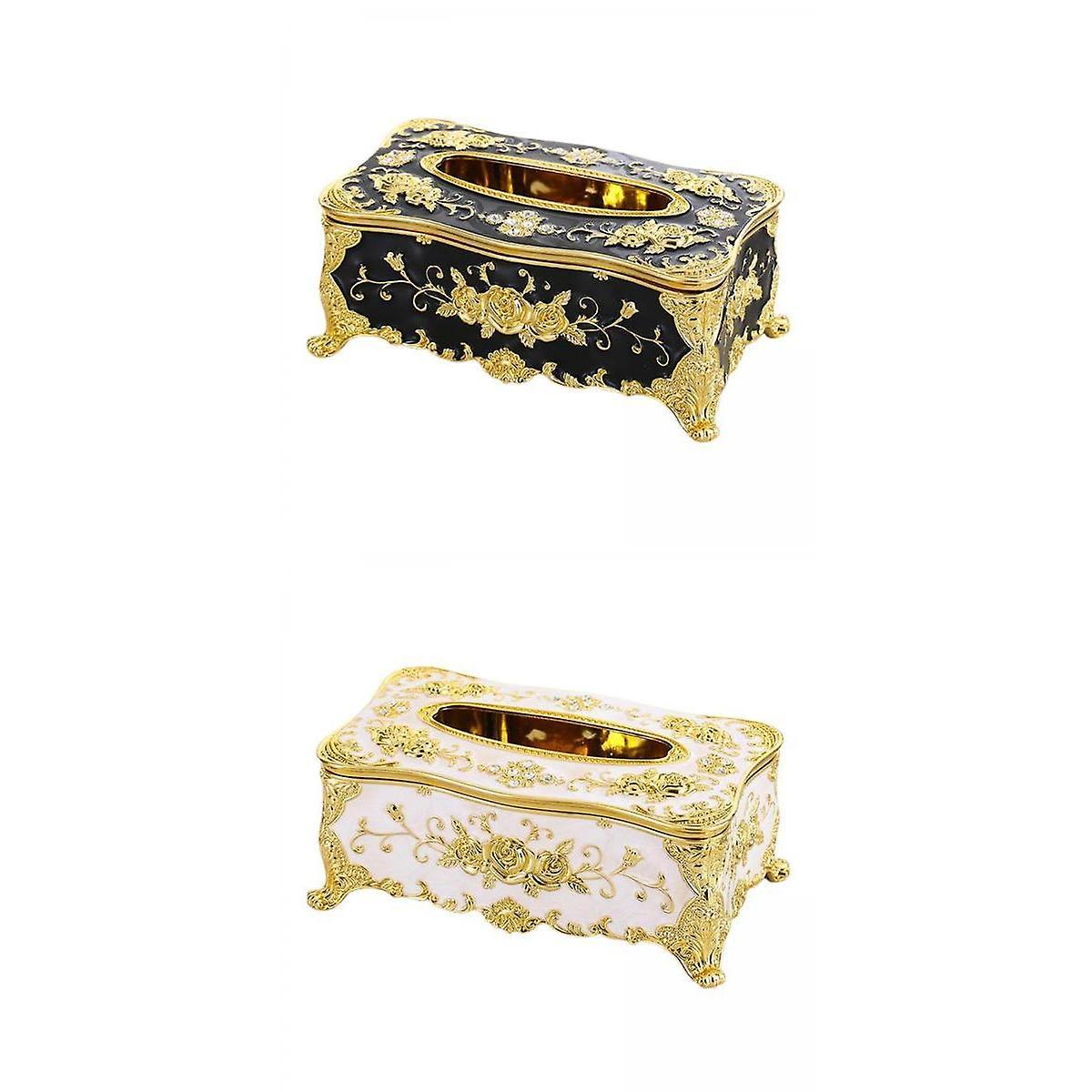 2x Home Rectangular Tissue Paper Box Case Holder Cover White Black Golden
