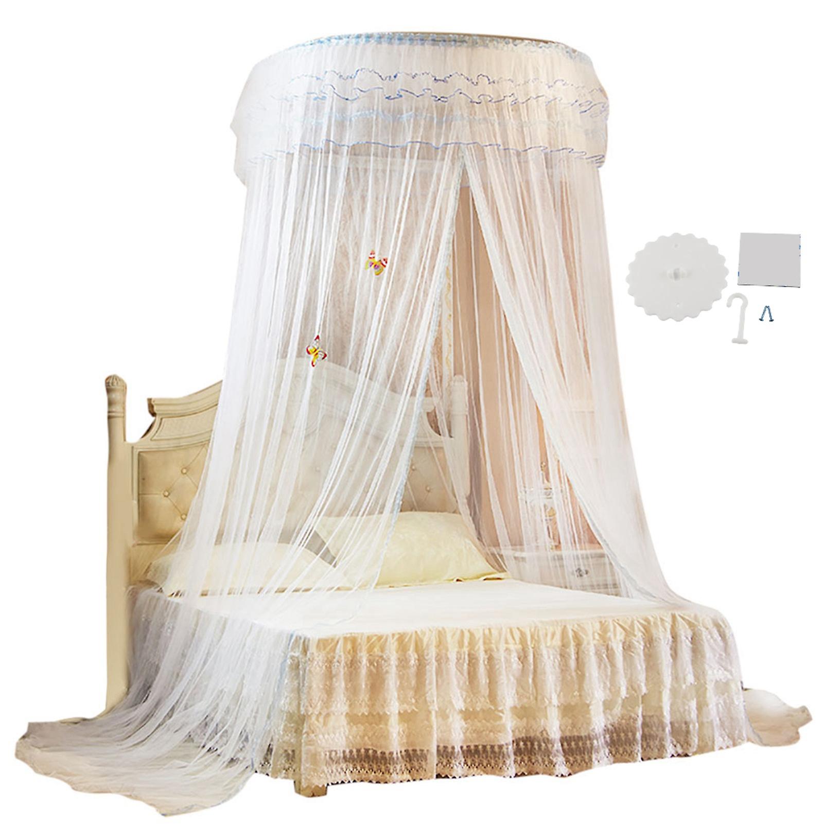 Breathable Round Canopy Lace Princess Style Mosquito Net Bed Curtain Netting (White)