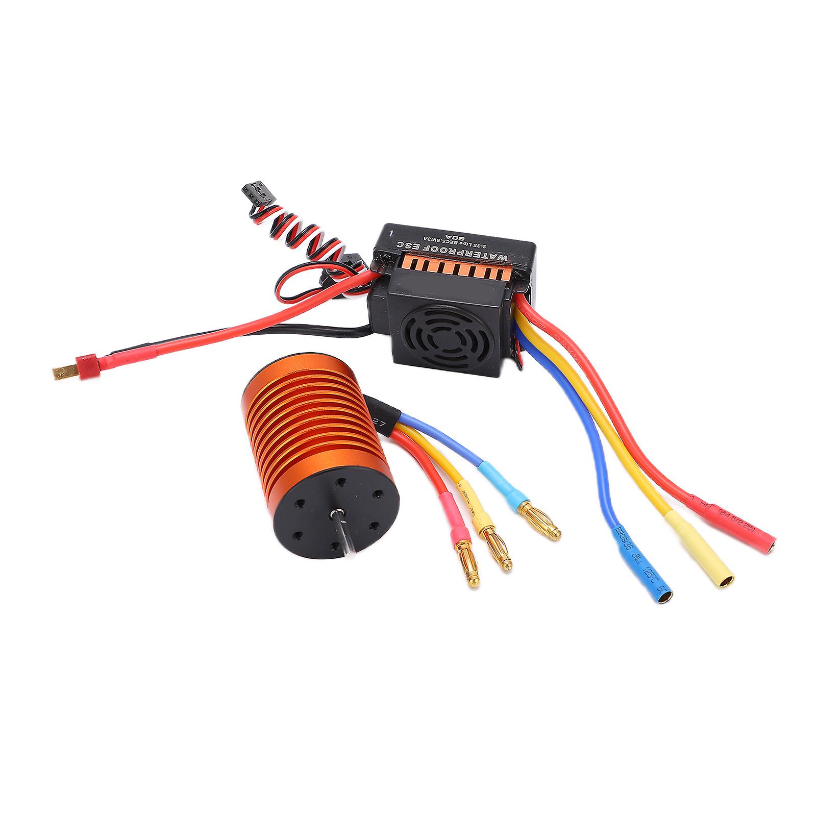F540 4370KV 4P Brushless Motor Set with Waterproof Brushless 60A ESC for 1/10 RC Car Orange F5404370KV Brushless Motor Set