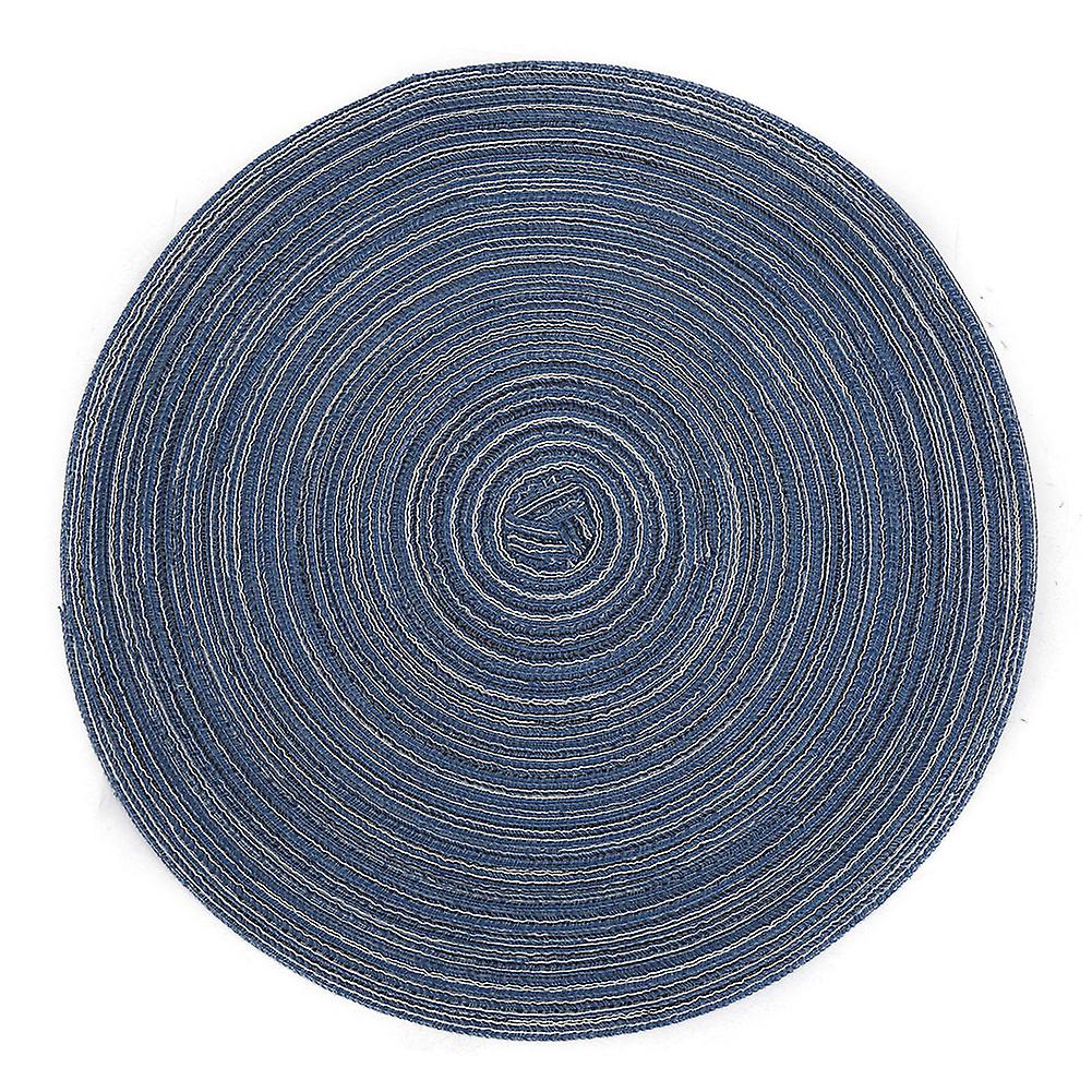 Japanese Style Ramie Round Table Mat Cute Table Ramie Insulation Pad(L Blue)