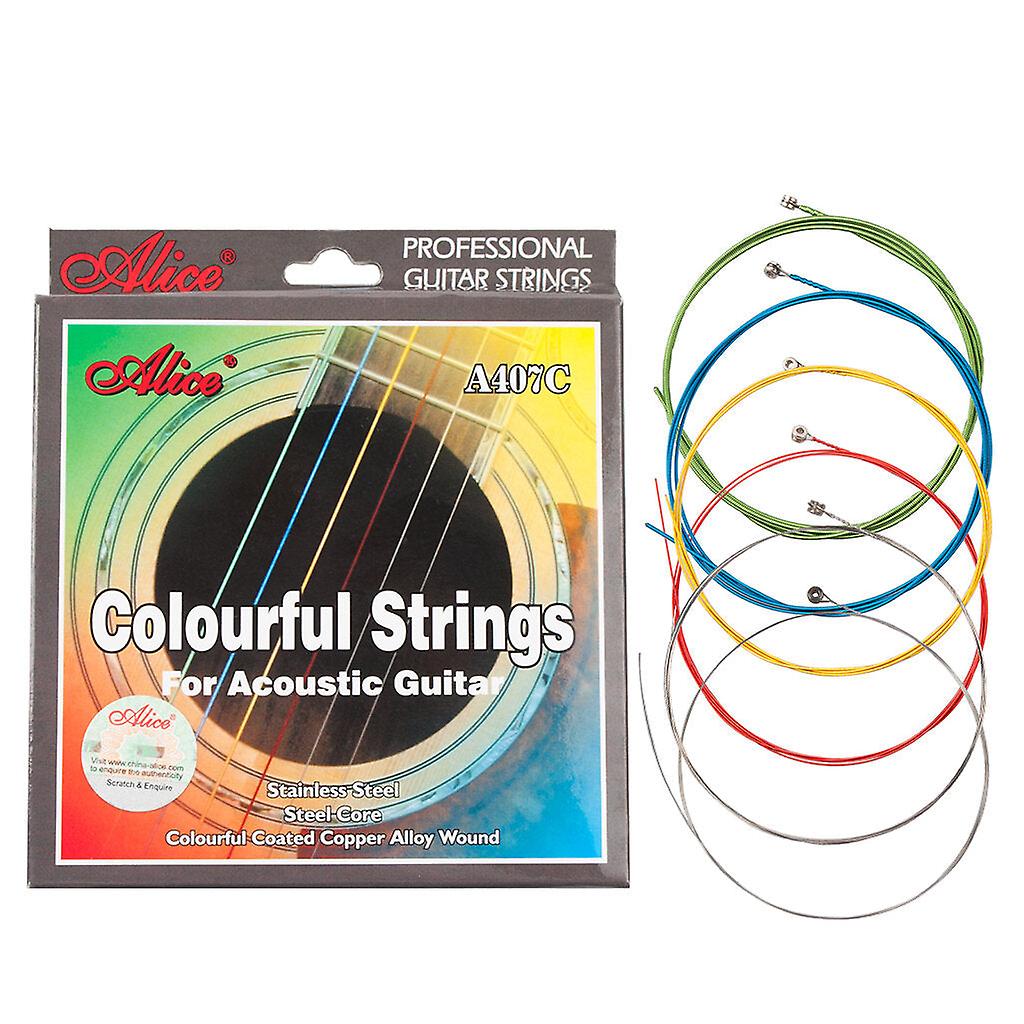 Acoustic Guitar Strings A407c Stainless Steel Core 6 Strings Colorful Coated Copper Alloy Wound 0.011-0.052 Inch