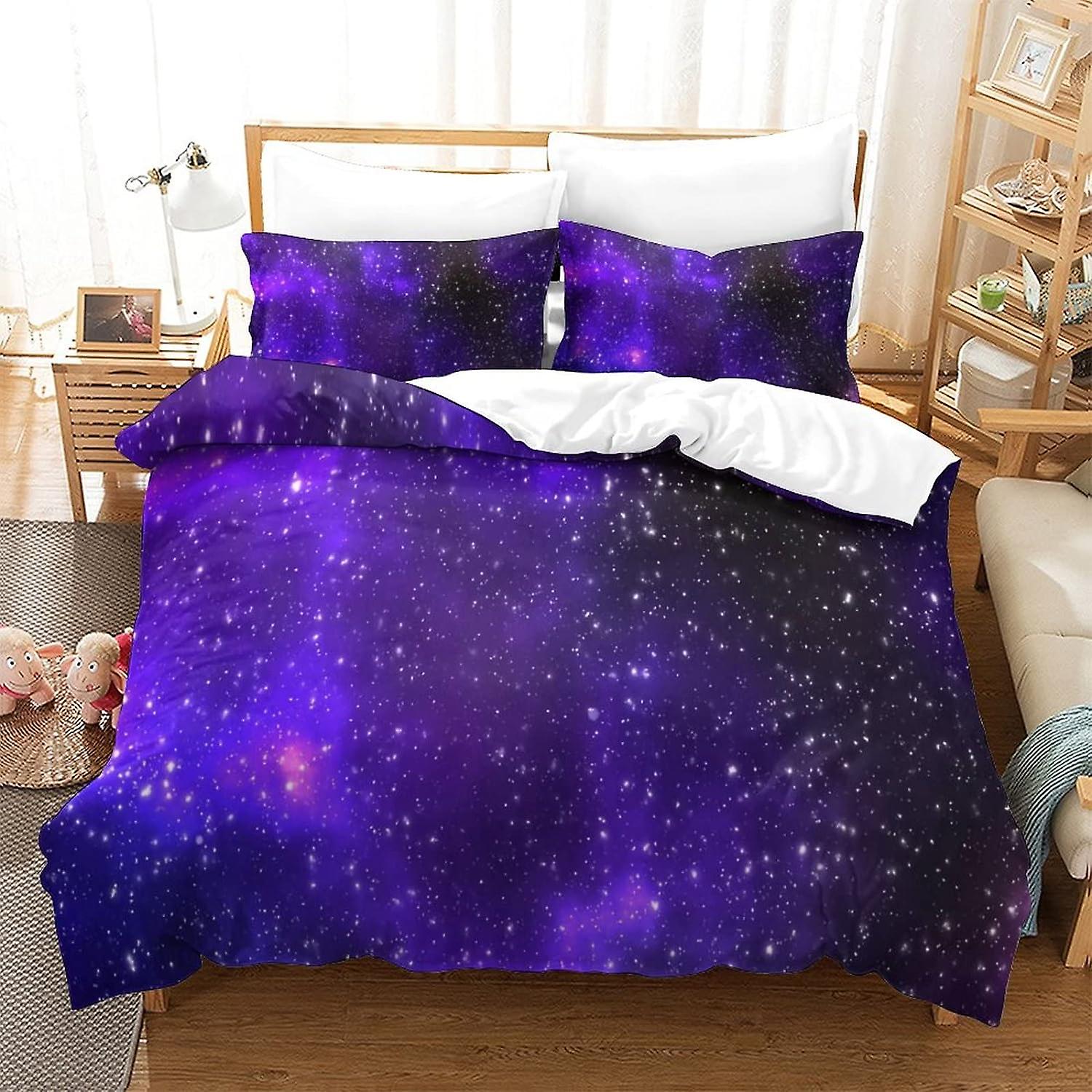 Purple Star Zestaw poszewek na kołdrę z nadrukiem 3D z zamkiem błyskawicznym Miękka łatwa w pielęgnacji poszwa na kołdrę Zestaw pościeli z poszewkami na poduszki Zamknięcie 3-częściowy komplet pościeli Pojedynczy