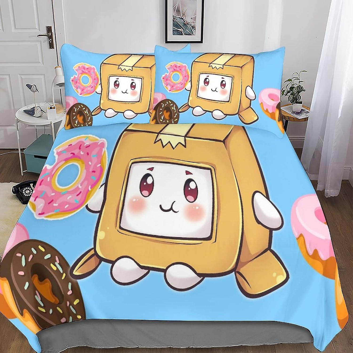 BARDYS Lankybox påslakan sängkläder,3D-animation påslakan med örngott,för mjukt mikrofibertäcke med dragkedja 3 delar set