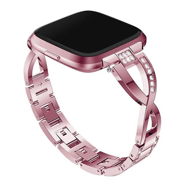 Stainless steel watchband with studded diamonds for Fitbit Versa Lite Pink