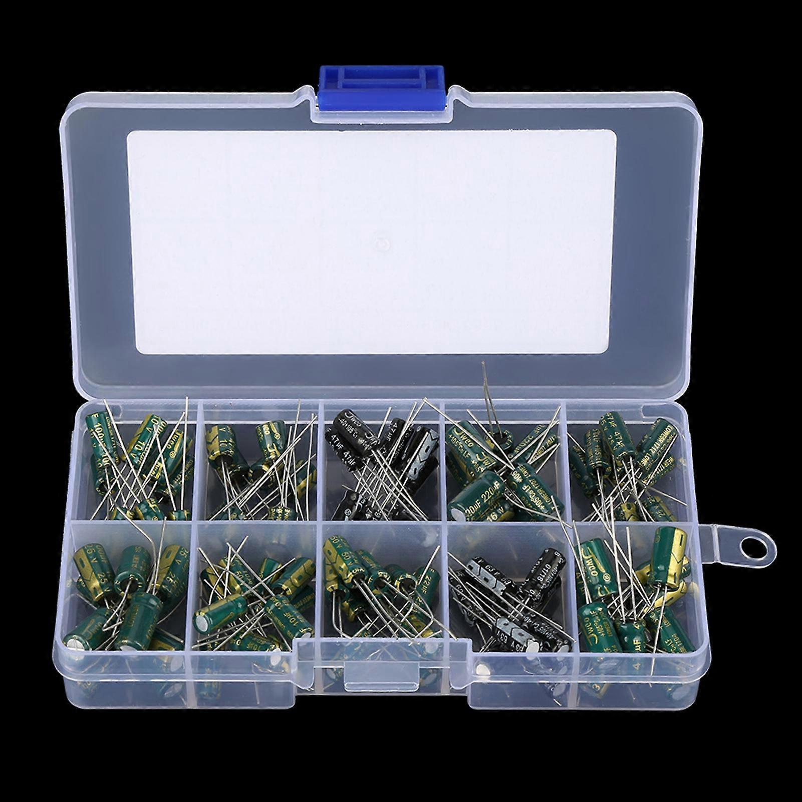 100pcs Electrolytic Audio Capacitors 10V-63V 10uF-470uF Kit