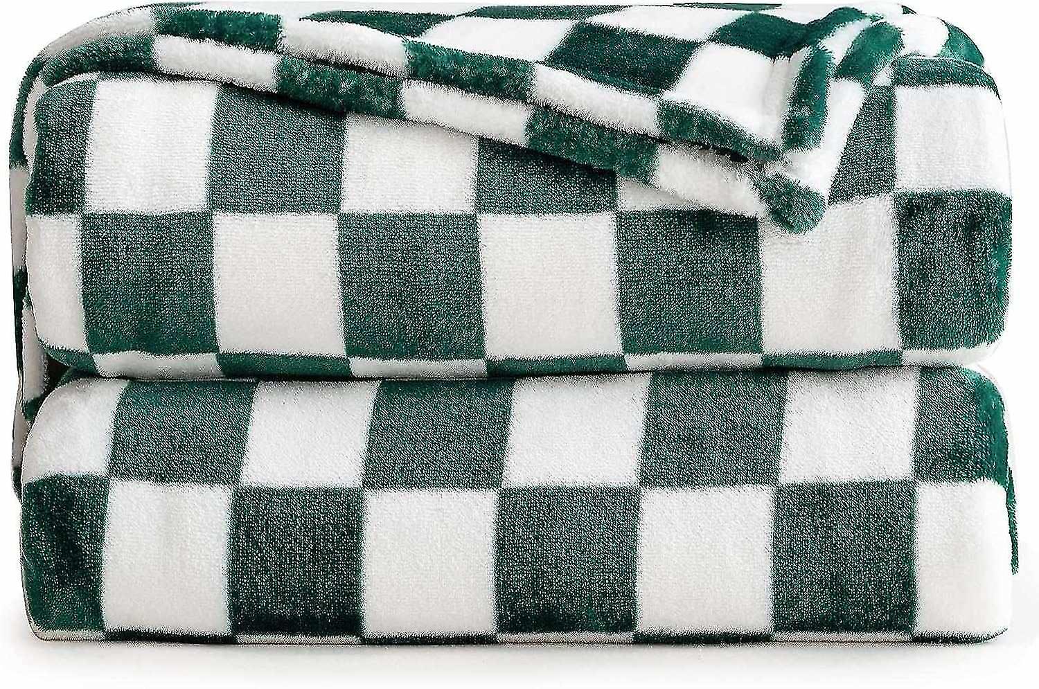 Buffalo Plaid Fleece Blanket（70*140cm，Green） | Plaid Flannel Blanket | Soft and lightweight microfib