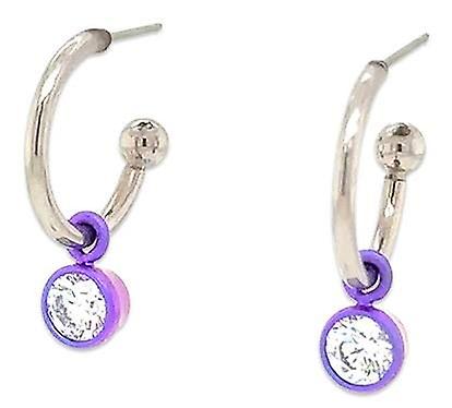 Ti2 Titanium Gem Charm Hoop Earrings - Purple