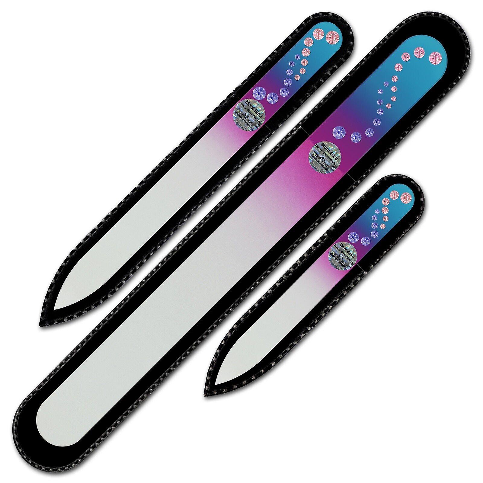 A set of 3 Glass Nail Files with Swarovski crystals WAC-BMS - Light Rose - Tanzanite