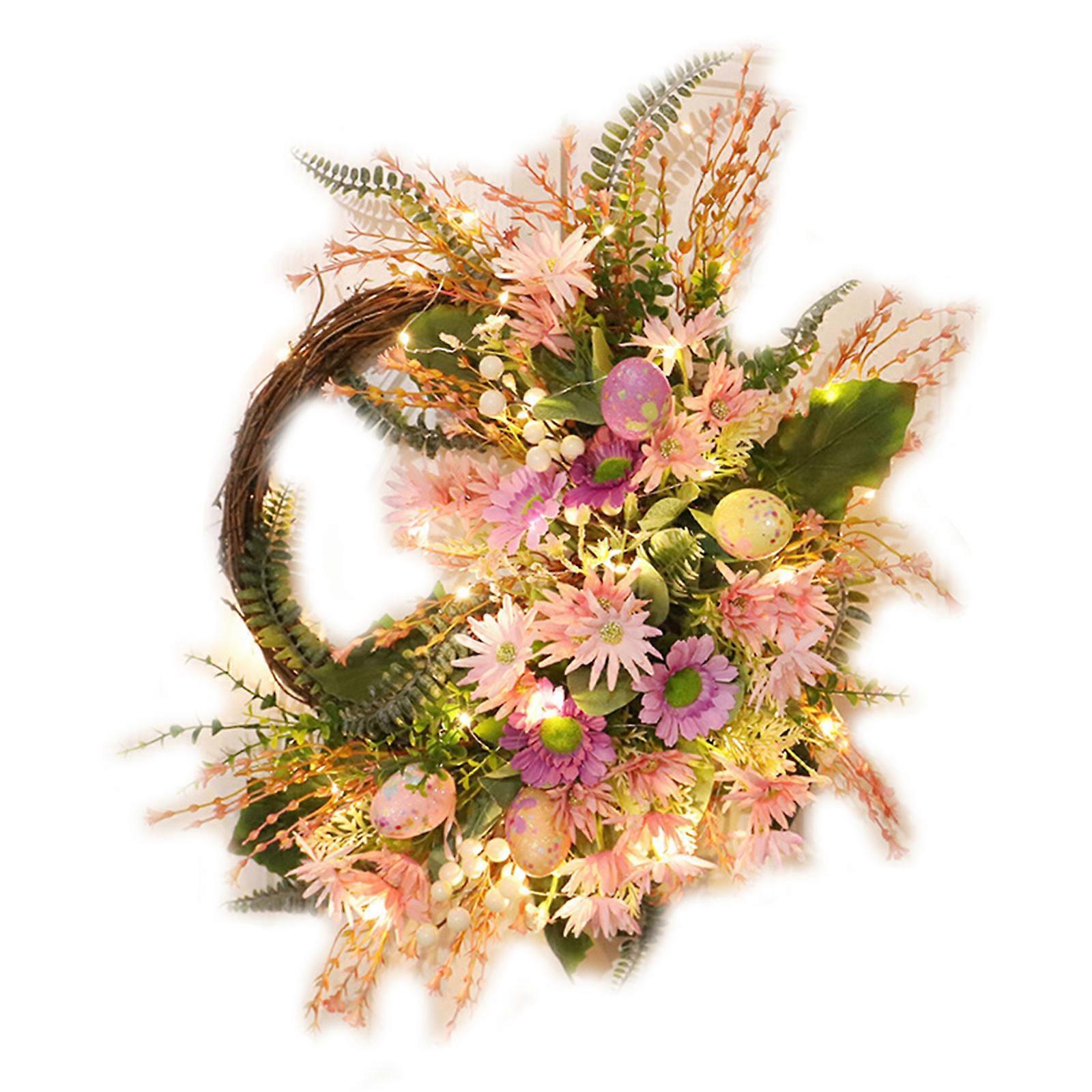 Easter Simulation Wreath Artificial Wild Chrysanthemum Colorful Egg Led Garland