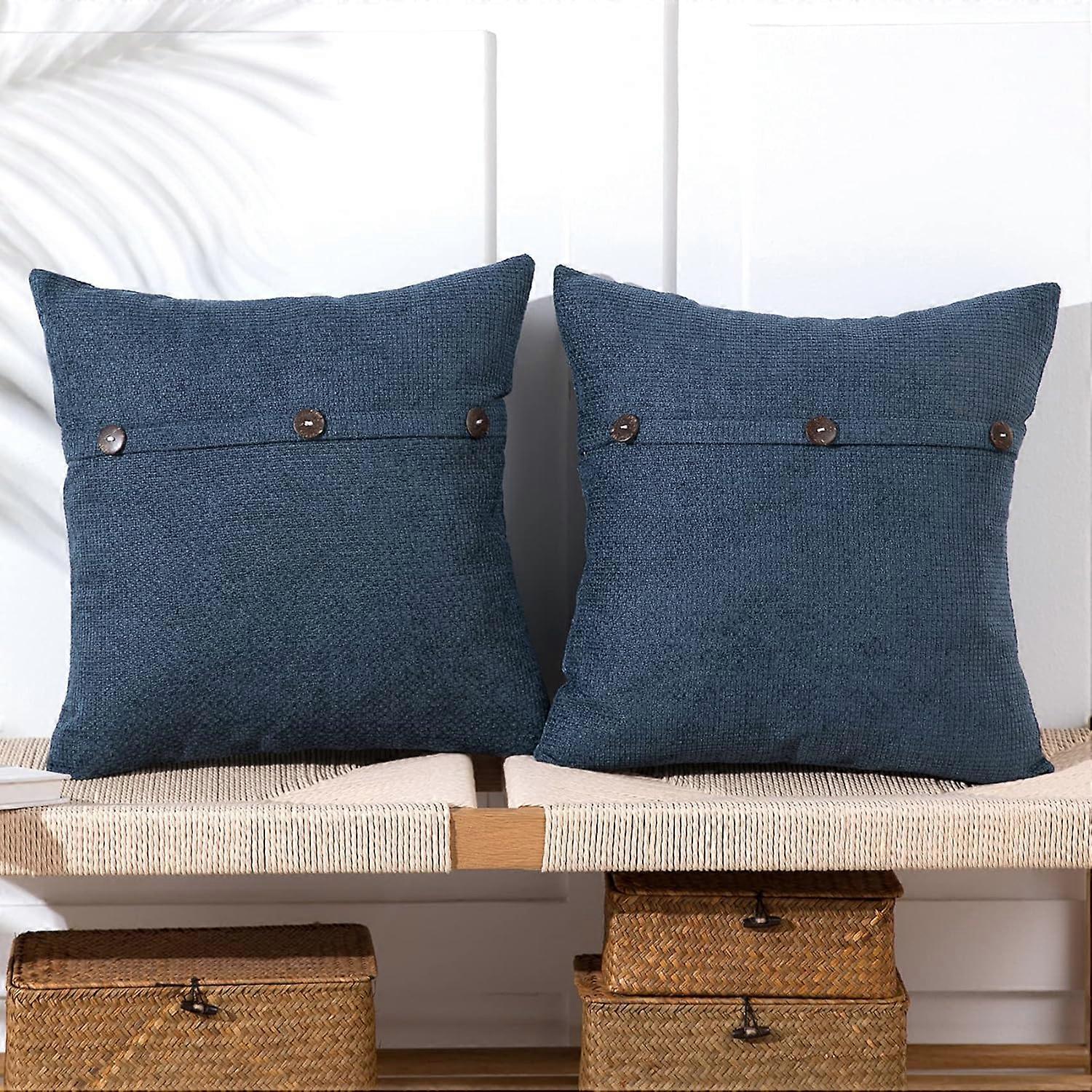 Capas de Almofada 18x18 Polegadas com Botões Triplos Conjunto de 2 Chenille Rústico Decoração de Sofá Decorativo de Fazenda