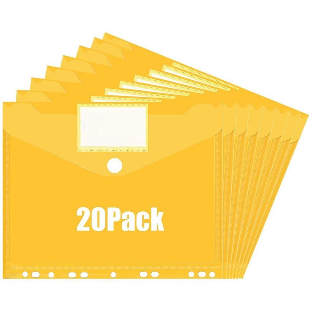 20PCS Pärmfickor för 3 Ringpärm Plastpärmskuvert Ficka Pärm Mappar 11 Hål Snap Button Pärmspåse