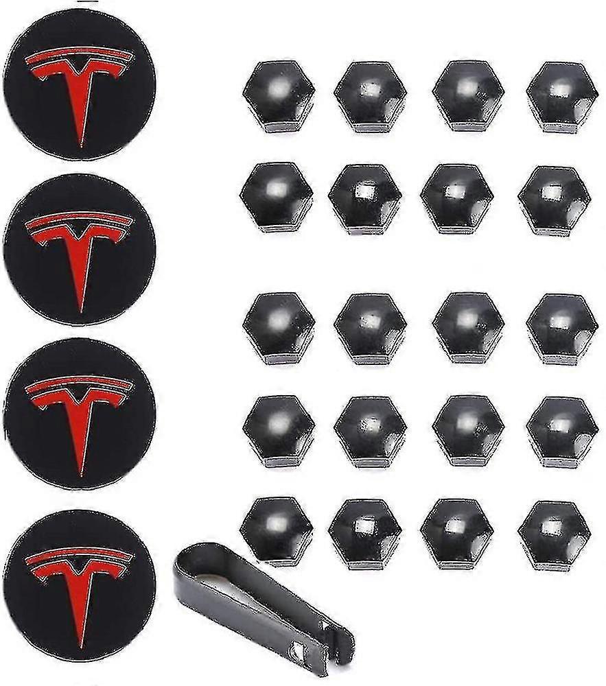 Tesla Model 3 Ysx Radabdeckung Kit Mittelkappe Rad Rad Lug Mutterkappen Schwarz Rot Weiß Grau W / 4 Mittelkappen 20 Radmutter Kappen P