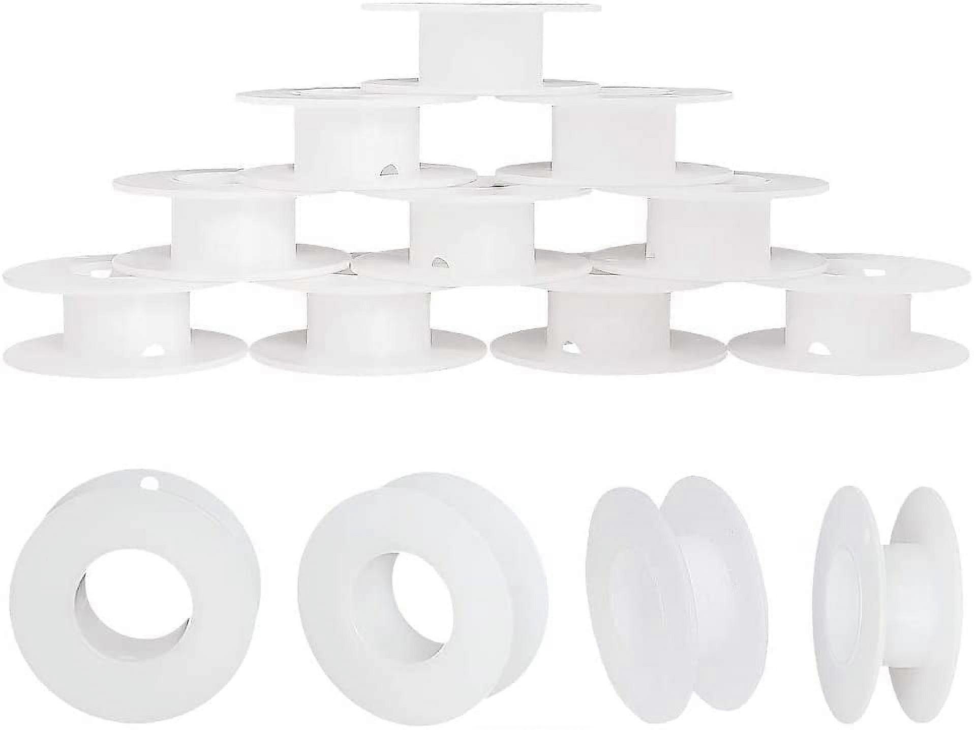 20 Pack White Plastic Bobbin Empty Spools Natural Wire Weaving Bobbins Tape Spools for Ribbon Beading String Wire Bobbin Cord Rope Chain Roll 2.16in