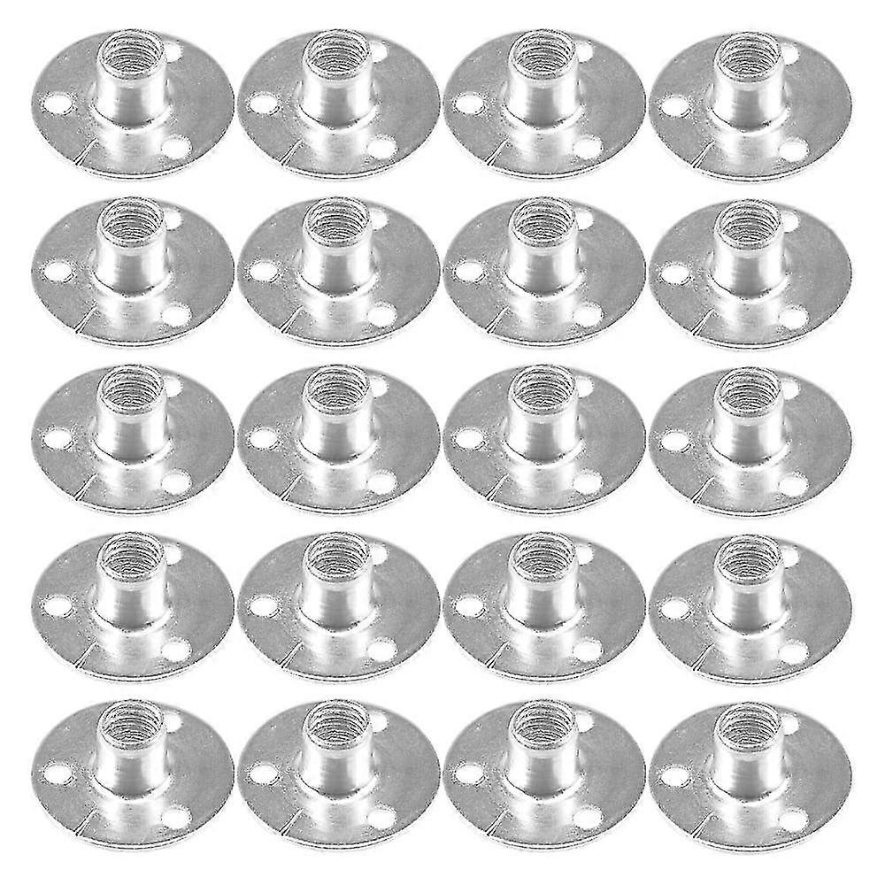 Cisea 20 Pcs M8 Brad Hole Tee Round Base Zinc Plated Metal Screw T-Nut Furniture Hardware for Connecting Furniture Fixing