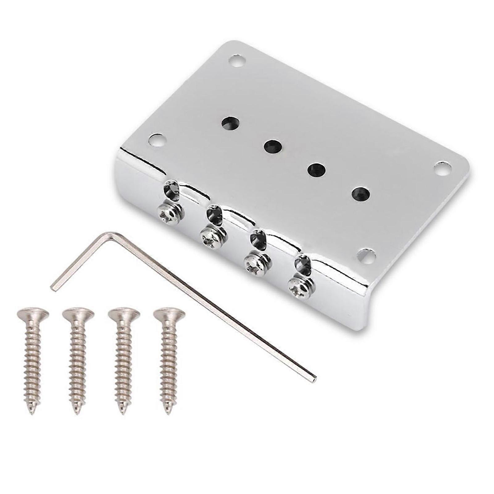 4-string Fixed Bridge Replacement Parts for Cigarbox Electric Guitars Bass Ukulele(Silver)
