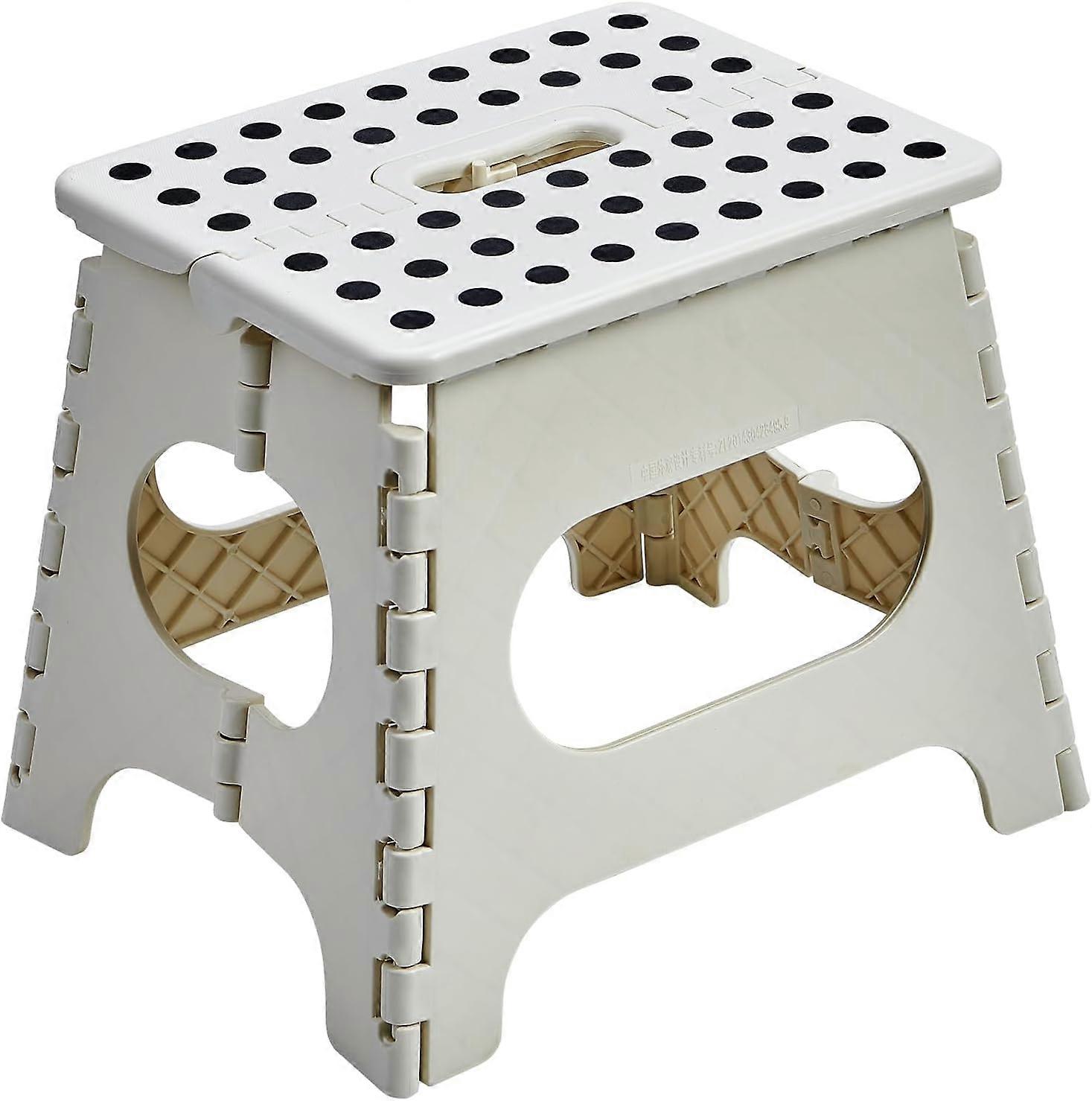 Folding Step Stool with Safety Lock,28 CM Pastic Foldable Stool,Hold Up to 250lbs (Cream White)