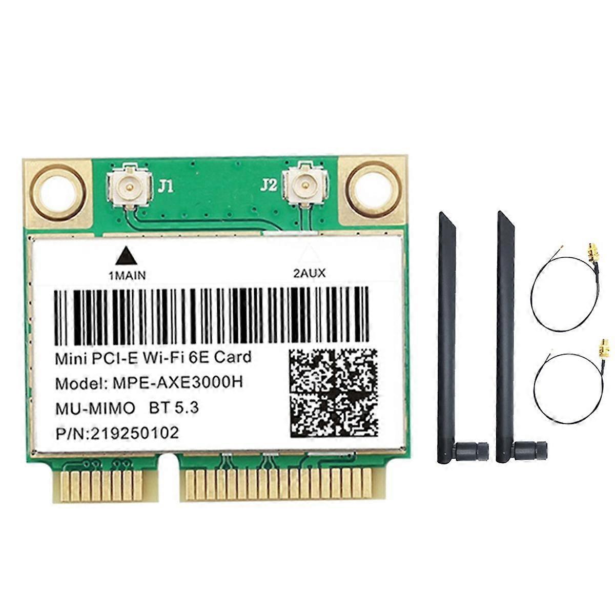 -AXE3000H WiFi Card+Dual Antenna WiFi 6E 2400Mbps Mini PCI-E for BT 5.3 802.11AX 2.4G/5G/6Ghz Wlan Network Card