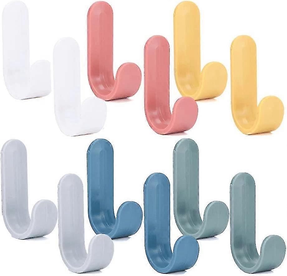 12pcs Plastic Adhesive Hat Hook J Shape Organizer Plastic Hook (Random Color) - DD0