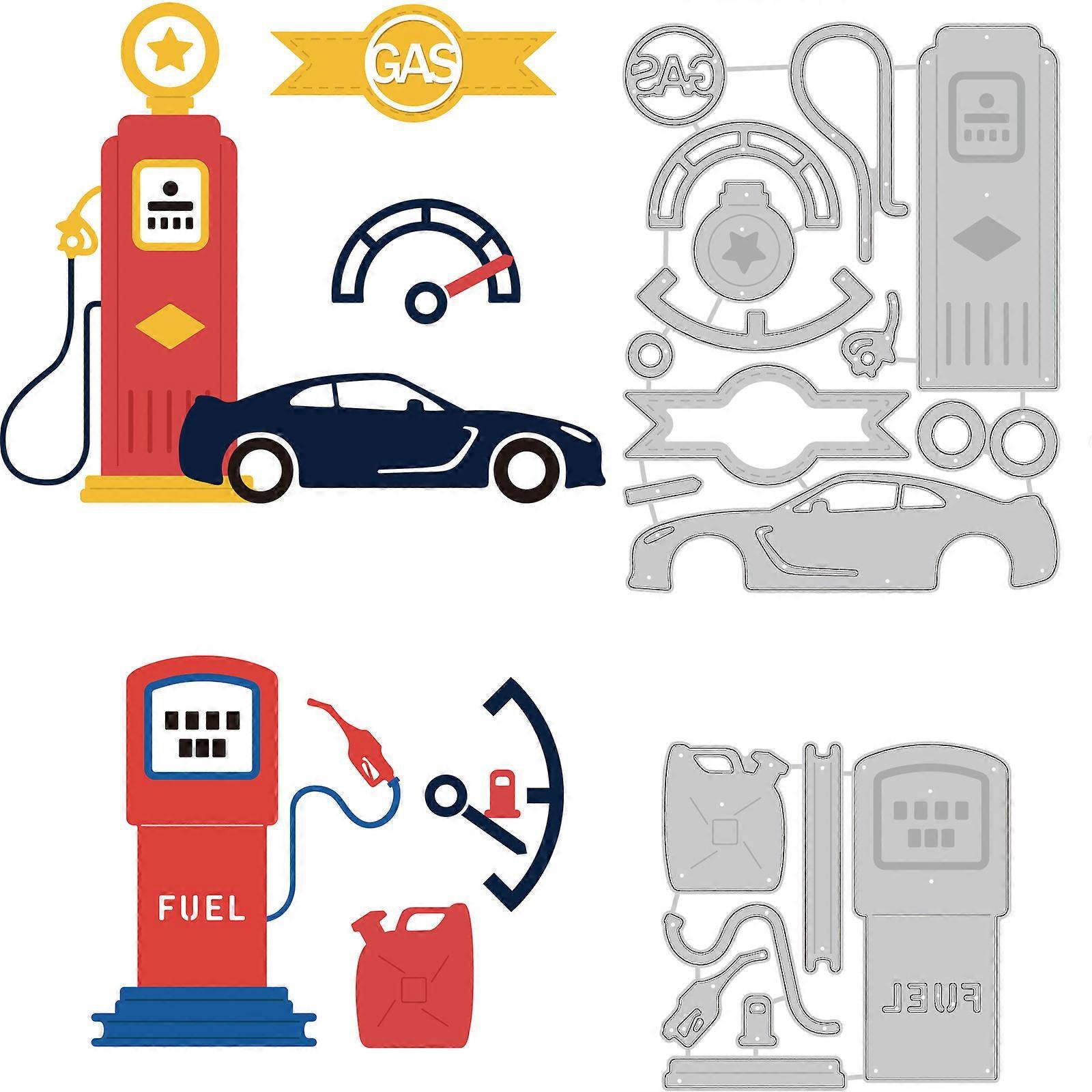2Pcs Gas Station Pattern Decoration Template Reusable carbon steel Stencil