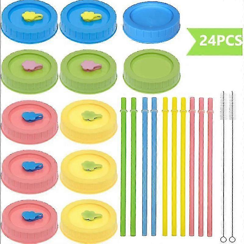 Plastic With Straw Hole, 24pcs Set For Drinking And Storage"