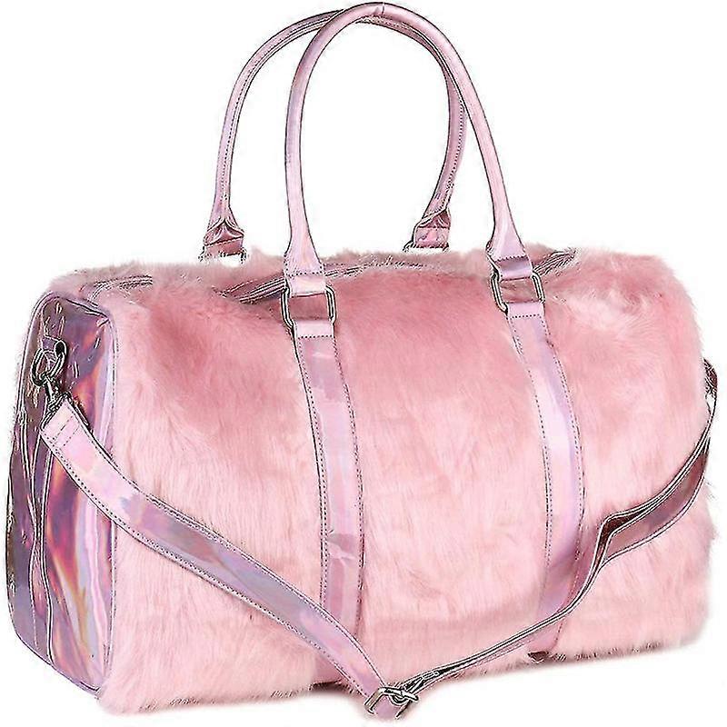 Borsone in pelliccia sintetica grande borsa laser borsa 19in borse fantasia per viaggi e durante la notte, rosa