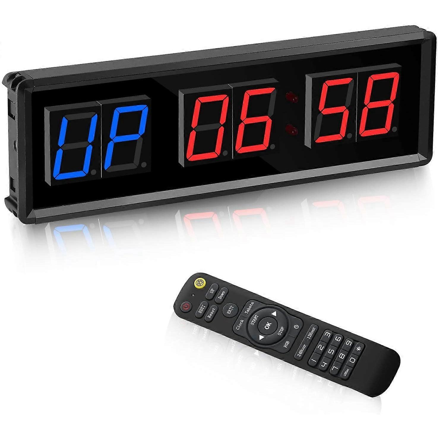 Gym Timer,LED Interval Timer Digital Countdown Wall Clock Fitness Timer,1.5Inch Digits Down/Up Cloc