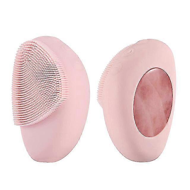 Sonic silicone facial cleansing brush with 42 heated rose quartz anti-aging natural jade facial massager waterproof skin care