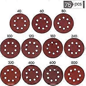 75 Pieces Sanding Discs For Eccentric Sander 125mm 8 Holes