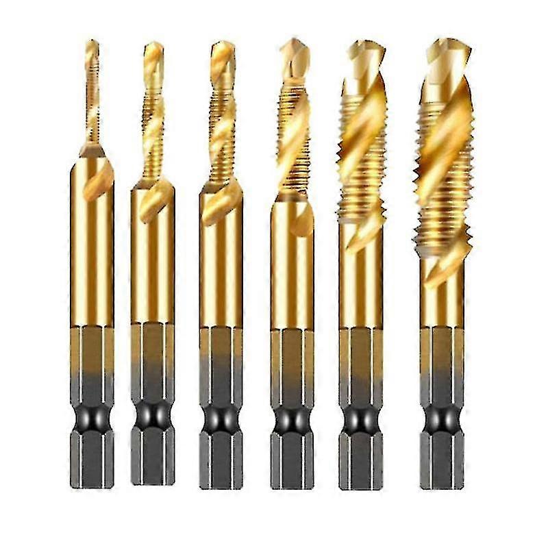 Thread Bits Kit 6 Pack High Speed Steel Combination Drill Tap Bit Set Hex Shank Thread Drill