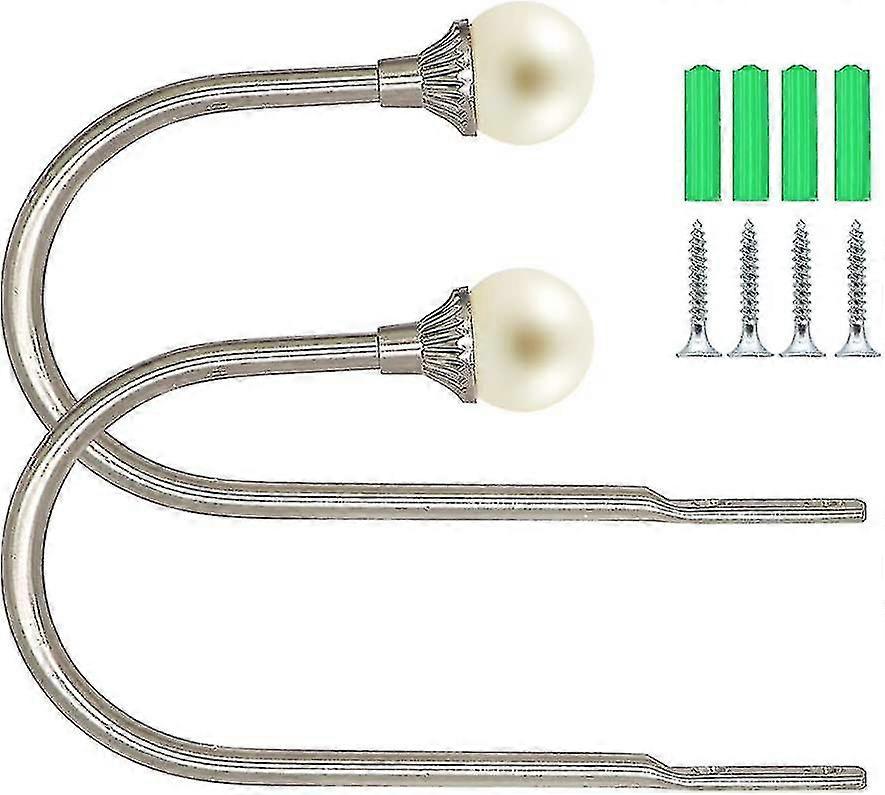 2pcs Curtain Hooks With False Pearl Decoration U Shape
